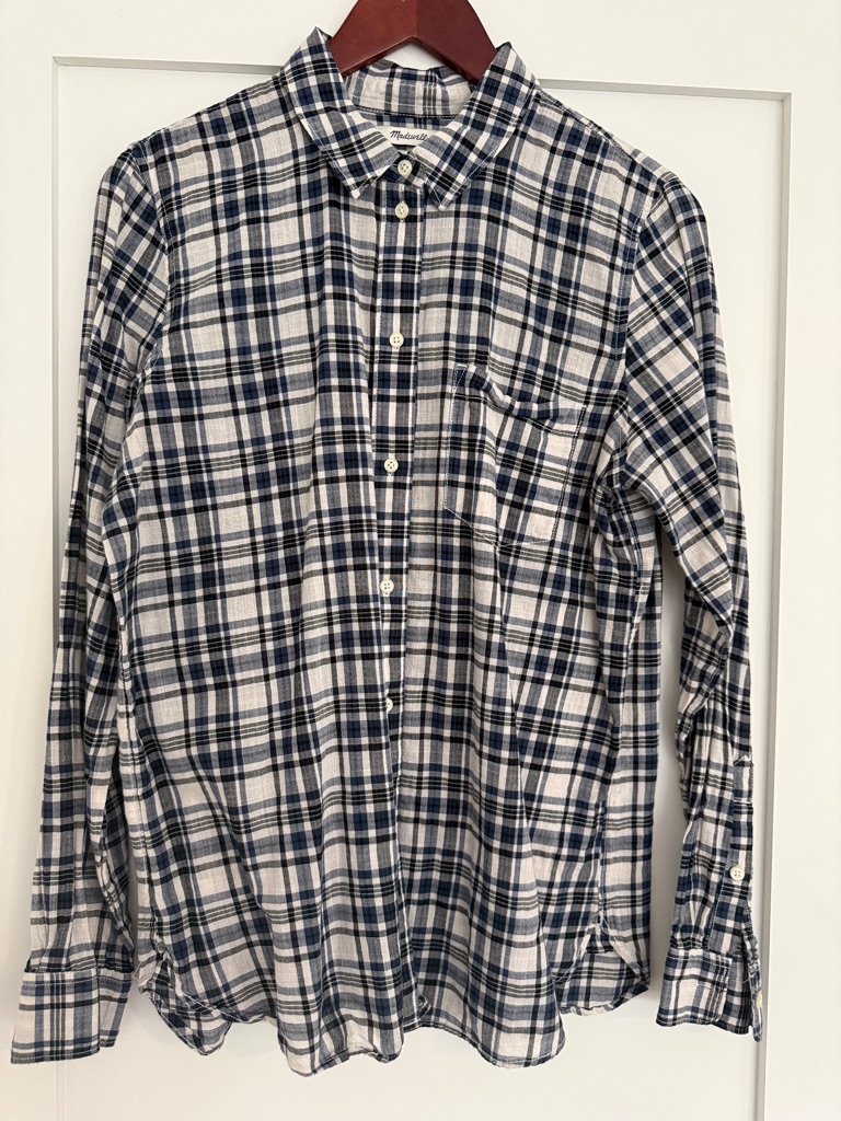 Madewell Navy And White Plaid Cotton Button-Down Shirt